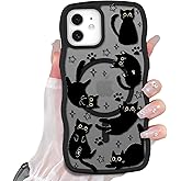 Heaofei Cute Case for iPhone 12 Case [Compatible with MagSafe] with Kawaii Black Cats Cat Print Pattern Design for Women Girls, Soft Wavy Edge Anti-Slip Animal Magnetic Protective Phone Cover