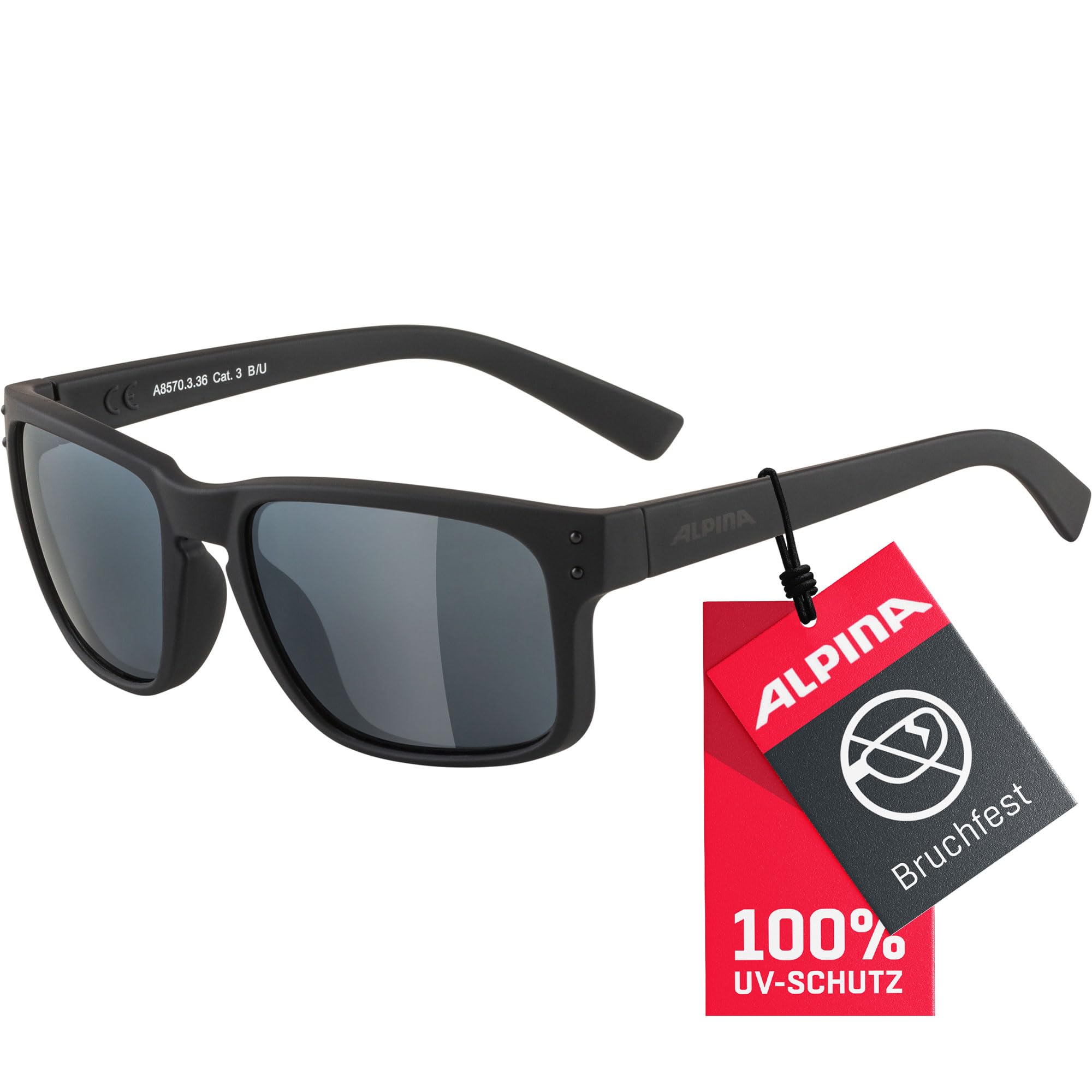 ALPINA KOSMIC - Verspiegelte und Bruchsichere Sonnenbrille Mit 100% UV-Schutz Für Erwachsene, all black matt, One Size
