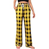 Womens Pajama Pants Comfy Plaid Lounge Pants Casual Stretch Sleepwear Bottoms with Pockets