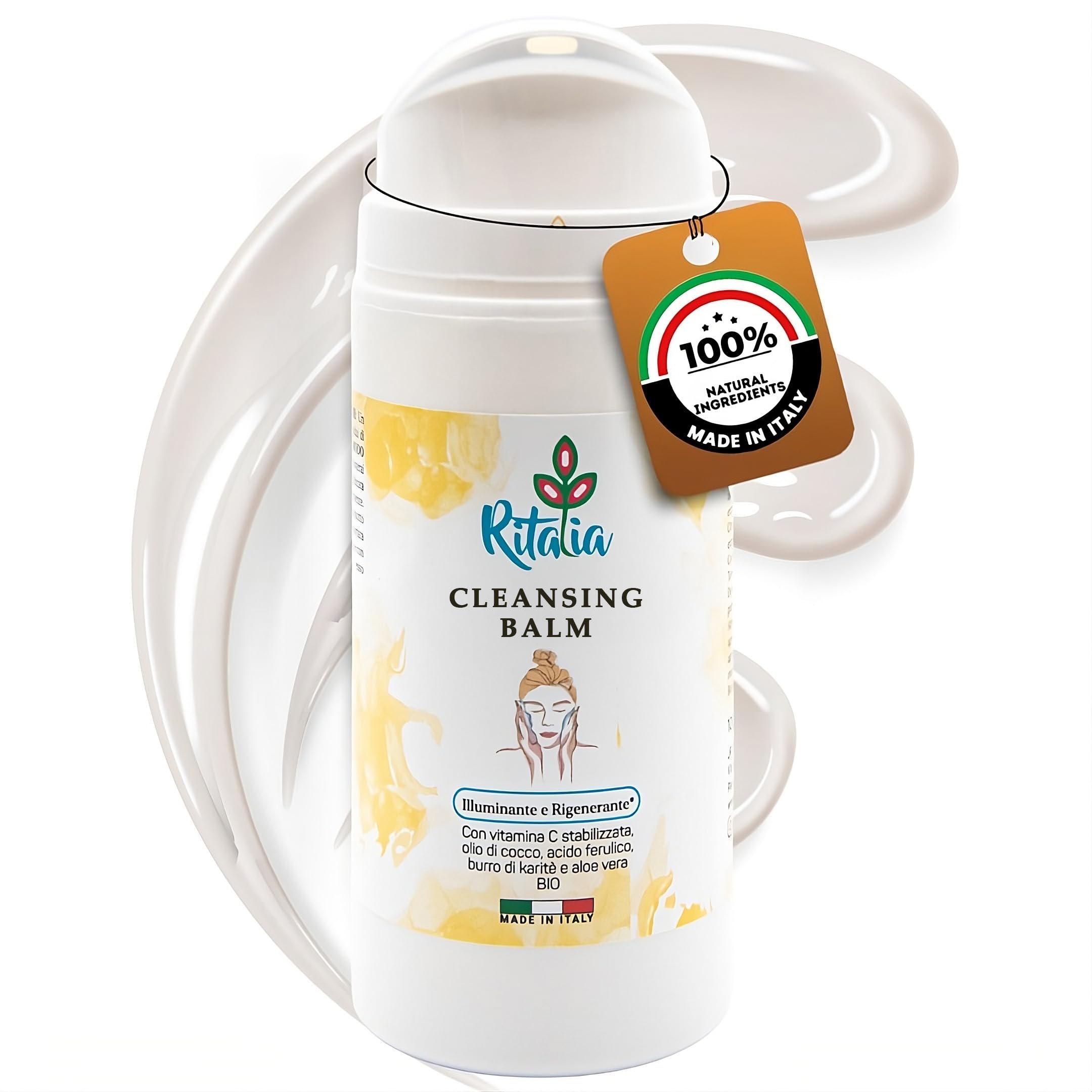 Ritalia® CLEANSING BALM 100ml | Makeup Remover for Face & Eyes | Removes Waterproof Mascara & Eyeliner | VEGAN ORGANIC SHEA BUTTER & ALOE VERA | Made in Italy | PRO COLLAGEN CLEANSE