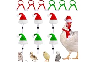 JUNEBRUSHS 12 Pcs Mini Santa Hats, Christmas Pet Chicken Hat Scarf Set Red Green Small Animal Adjustable Hat for Poultry Hen Rooster Hamster Duck Lizard Guinea Pigs