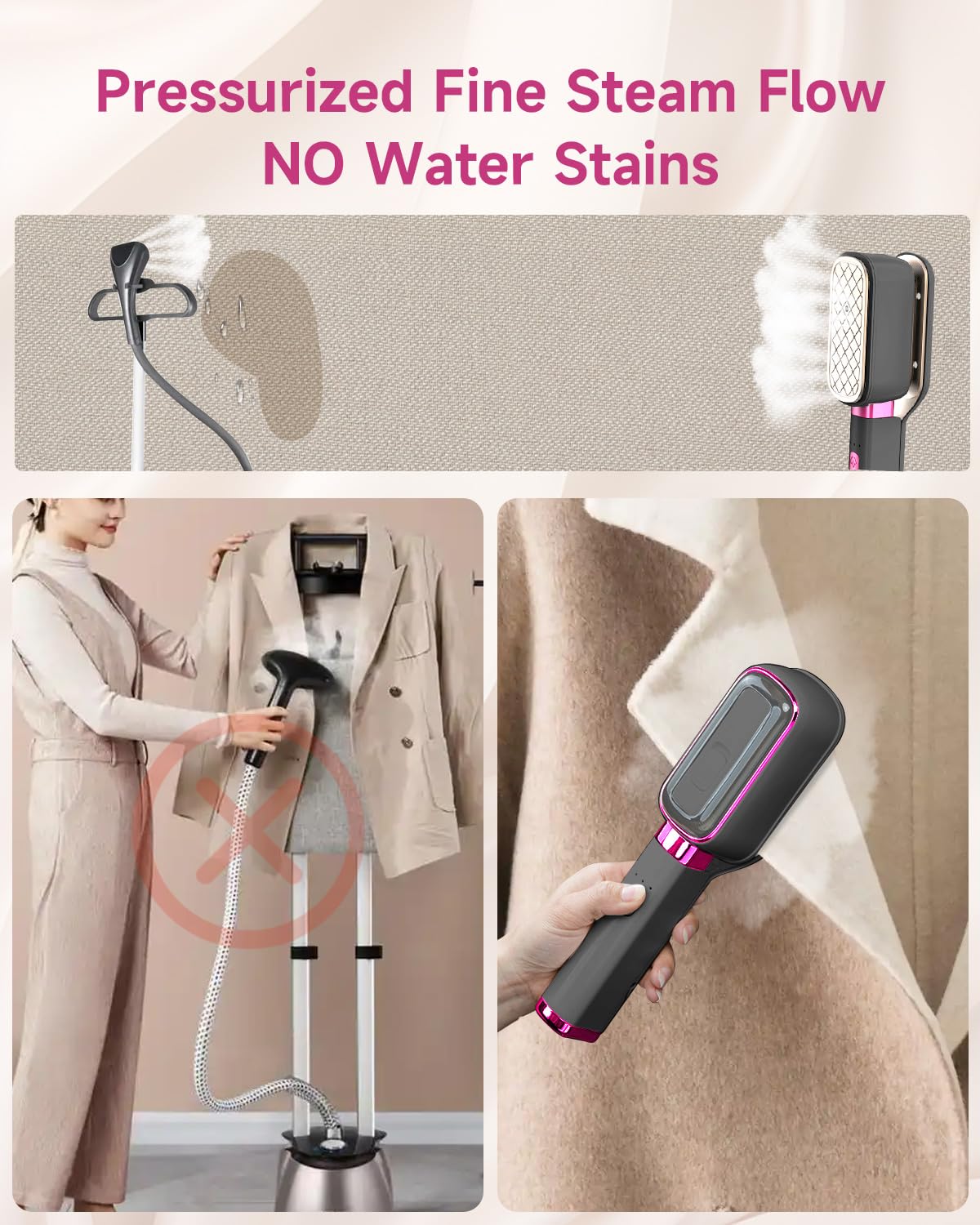 3-in-1 Travel Press Iron Steamer for Clothes, 1000W, 20s Fast Heat Up, 180° Rotating, Portable Handheld Clamp & Vertical Steamer, 65ml Tank, Gray