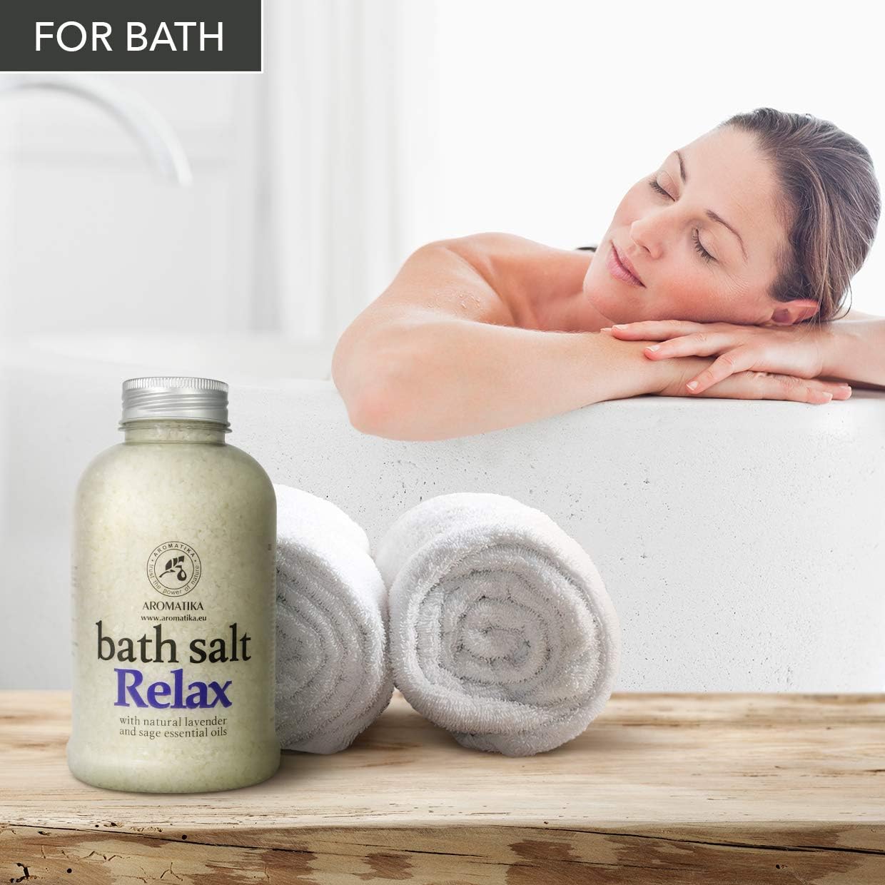 AROMATIKA Relaxing Bath Salts with Lavender & Sage Essential Oils, 600g Aromatherapy Bath Soak for Good Sleep & Stress Relief - Image 4