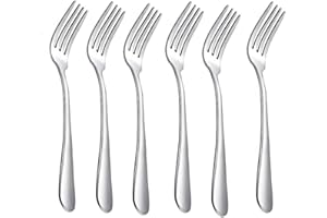 HornTide 6-Piece Dinner Forks Set 4 Tines Table Fork Flatware Stainless Steel Mirror Polishing 7-Inch 18cm
