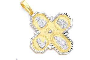 THE WORLD JEWELRY CENTER 14k REAL Two Tone Gold Four-Way Cross Religious Charm Pendant (Size : 39 x 28 mm)