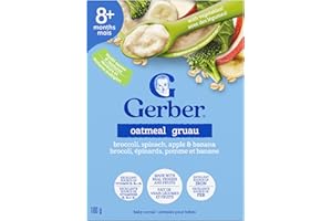 GERBER Oatmeal, Broccoli, Spinach, Apple & Banana Baby Cereal, 8+ Months, Real Fruits & Veggies, Source of B Vitamins & Iron,