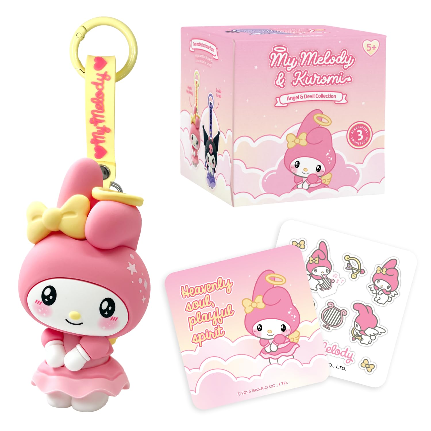 My Melody Angel Figure with Keyring and Accessories - Kuromi and My Melody Angel & Devil Collection - for Fans of Hello Kitty and Friends Kawaii