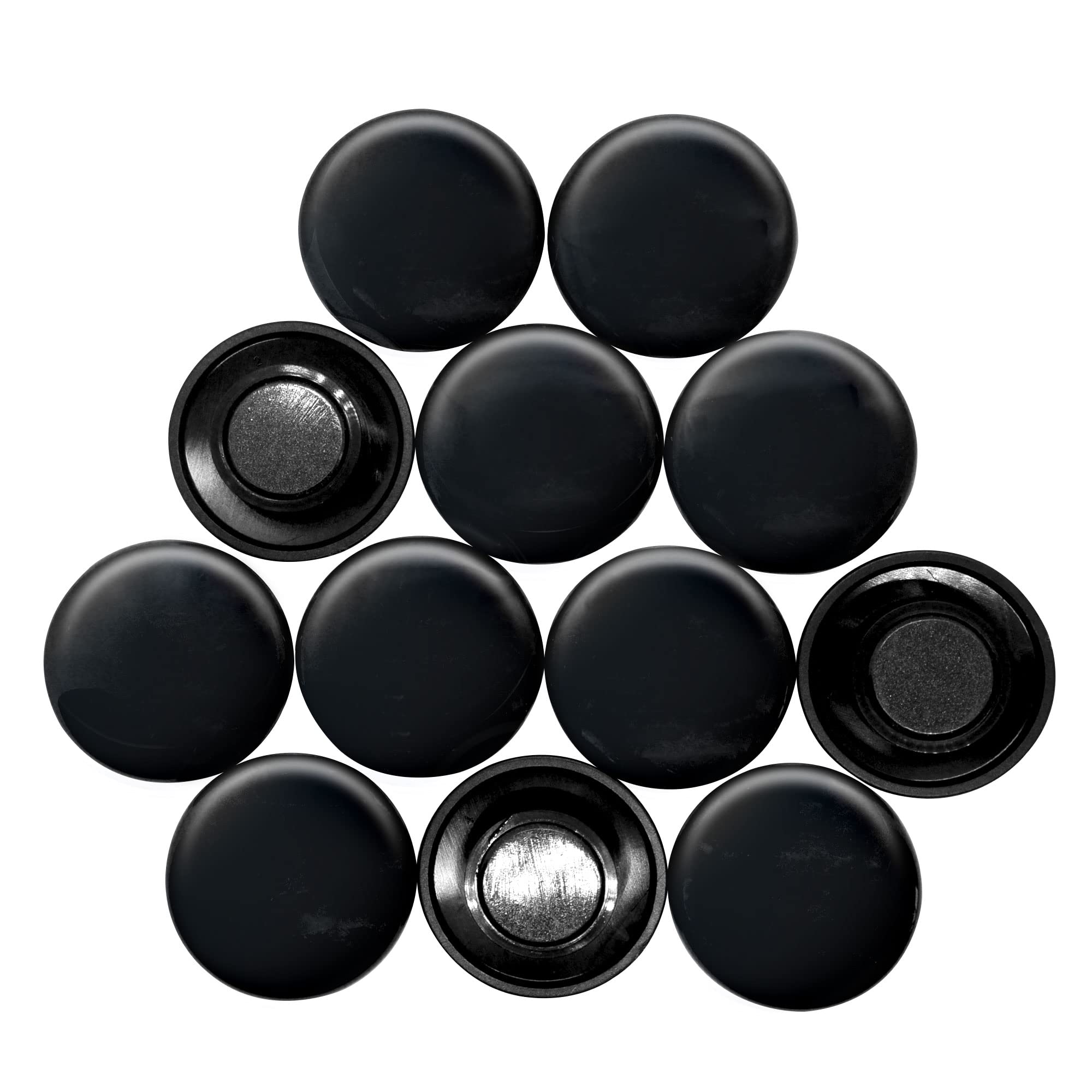 Large Black Planning Office Magnets for Fridge, Whiteboard, Noticeboard, Filing Cabinet - 40mm dia x 8mm high - Pack of 12