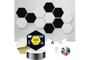 Dexmoko Self-Adhesive Acoustic Panels [390 lbs/yd³ Ultra-High Density], 2nd Generation Sound Absorbing Panel, Professional Level Sound Panel, Polyester Soundproof Foam [Size L, White & Black]