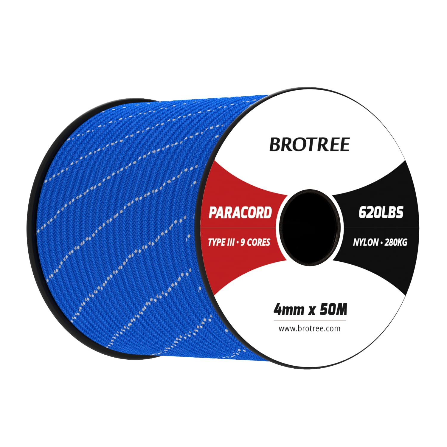Brotree Paracord 4mm 50M 9 Strands 100% Nylon Rope Type 3 Parachute Cord for Outdoor, Bracelet, DIY - 280kg Breaking Load (Reflective Dark Blue)