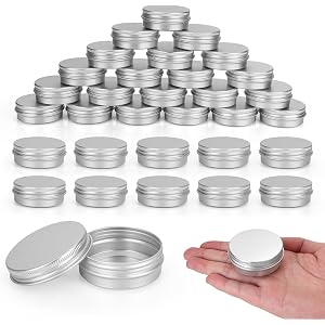 GSHYMXT 60 Pack aluminum round lip balm tin container bottle with screw thread lid - great for store spices, candies, tea or