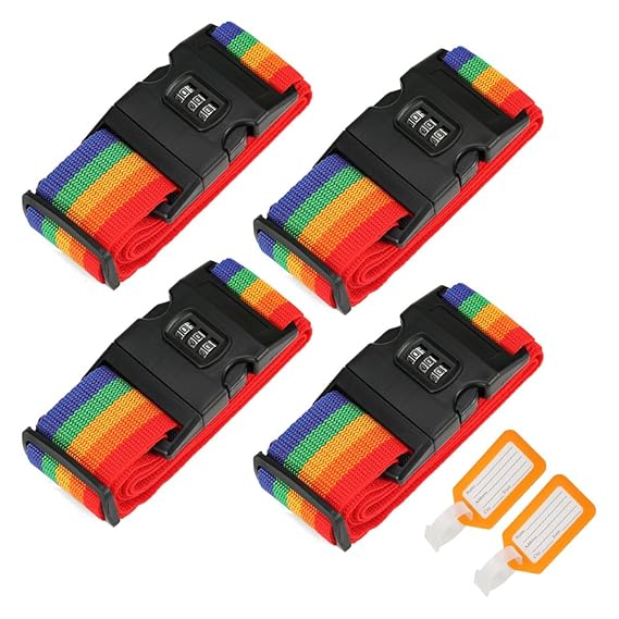4 Stück Gepäckgurte?Einstellbar Reise Passwort Sperren Verpackung Gürtel Koffer Gepäck Sicherheit Riemen (4 PACKS)
