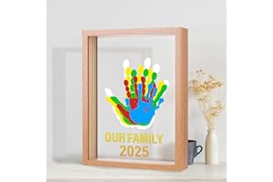Bixinyo Family Handprint Kit - Baby Hand and Footprint Kit, Adoption Gifts, Family Gifts for New Parents, Christmas, New Mom, DIY Craft Keepsake Wooden Frame, 5 Non-Toxic Paints (Brown)
