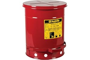 Justrite 09300; Galvanized-Steel; Safety cans; for Oily Waste; Red; Foot Operated Cover; Raised, Ventilated Bottom; Reinforce