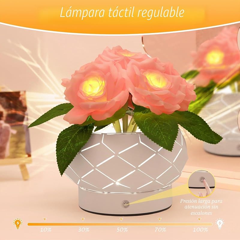 Presentes de aniversário para mulheres, lâmpada de flor de rosa, lâmpada de toque, luzes a pilha, pequena luz noturna de 3 cores, presentes para a mãe no dia