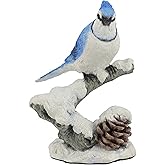 US 4.75" Blue Jay Bird on Snowy Branch Decorative Figurine, Multicolor