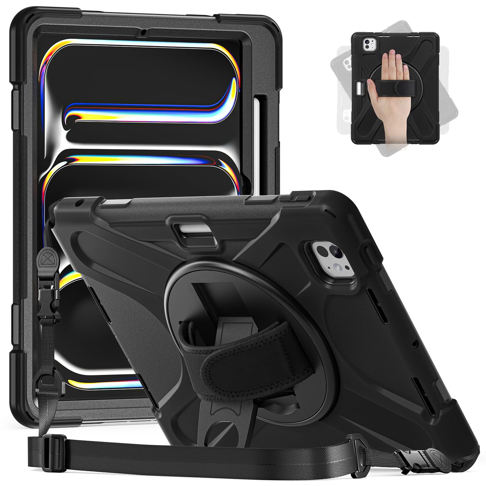 Photo 1 of ZenRich iPad Pro 11 Case 5th Generation (M4) 2024, Shockproof Heavy Duty Rugged Case for iPad Pro 11-inch A2836 A2837 with Kickstand/Hand Strap/Pencil Holder/Shoulder Strap, Black