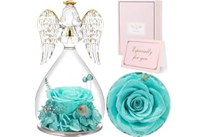 Sunia Preserved Flower Rose Gift for Women - Mother's Day Birthday Gifts, Glass Angel Figurines With Forever Real Roses for M