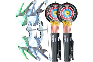 YANLLY Bow and Arrow, Led Light Up Kids Bow and Arrow Set with 10 Suction Cup Arrows, Archery Target & Arrow Case, Indoor Outdoor Toys for Boys Girls Ages 3-5 4-6 6-8 8-10 8-13