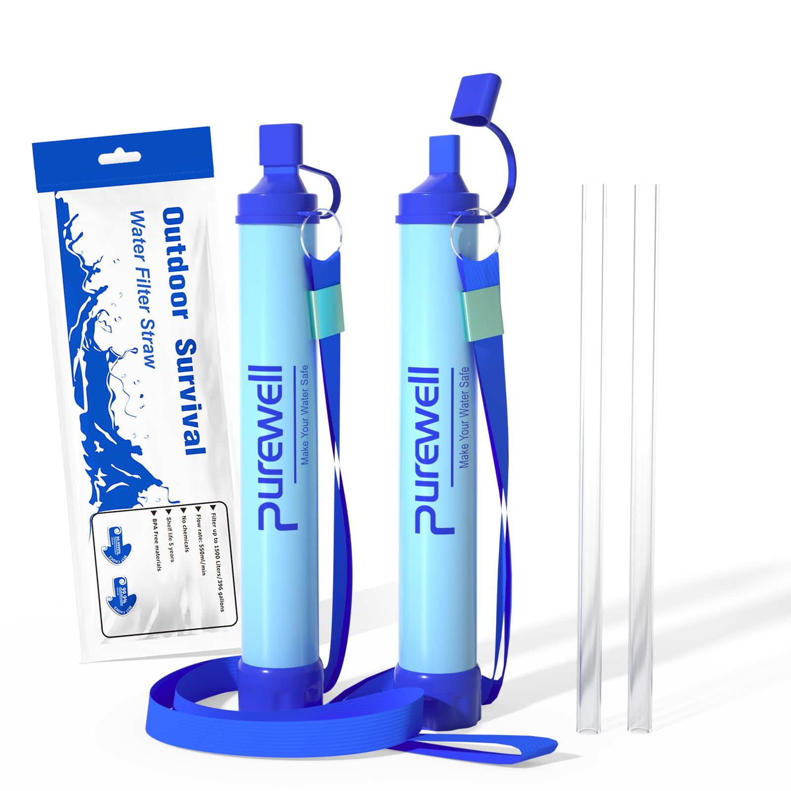 Purewell Outdoor Water Filter – 0.01 μm ultra-fine filter removes 99.99% of bacteria & heavy metals | 1500L filter capacity | Portable drinking water filter with neck strap for survival & outdoor — image 1