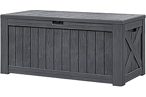 GUNJI 120 Gallon Deck Box Resin Indoor Outdoor Waterproof Storage Box Plus Large Lockable Storage Container for Patio Furnitu
