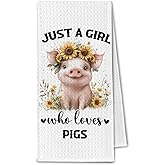 ChissNook Pig Gifts Kitchen Towels, Pig Lovers Gifts for Women Dish Towel, Just a Girl Who Loves Pigs Sun Flower Decorative Hand Towels for Bathroom, 16x24 Inch