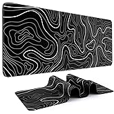 DIGSOM Mouse Pad Gaming Mousepad 31.5 x 11.8in Large Mouse Pad for Keyboard and Mouse with Anti-Slip Rubber Base, Keyboard Pad XL Mouse Mat for Home and Office(Black with White Topographic Line)