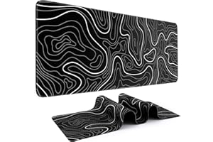 DIGSOM Mouse Pad Gaming Mousepad 31.5 x 11.8in Large Mouse Pad for Keyboard and Mouse with Anti-Slip Rubber Base, Keyboard Pad XL Mouse Mat for Home and Office（Black with White Topographic Line）