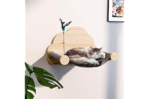 PUPETPO Cat Hammock Bed for Wall with a Teaser Wall Mounted Cat Furniture Solid Wood Perch for Sleeping, Playing, Climbing, and Lounging for Kitty & Kitten