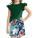 Woleroyir Girls Clothes Cute Ruffle Short Sleeve Shirts Top High Waist Shorts Set with Pockets Summer Outfits for Girls