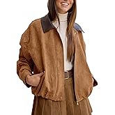 Womens Faux Suede Bomber Jacket Casual Lapel Pilot Cropped Jackets Oversized Motorcycle Zip Up Outerwear Coats