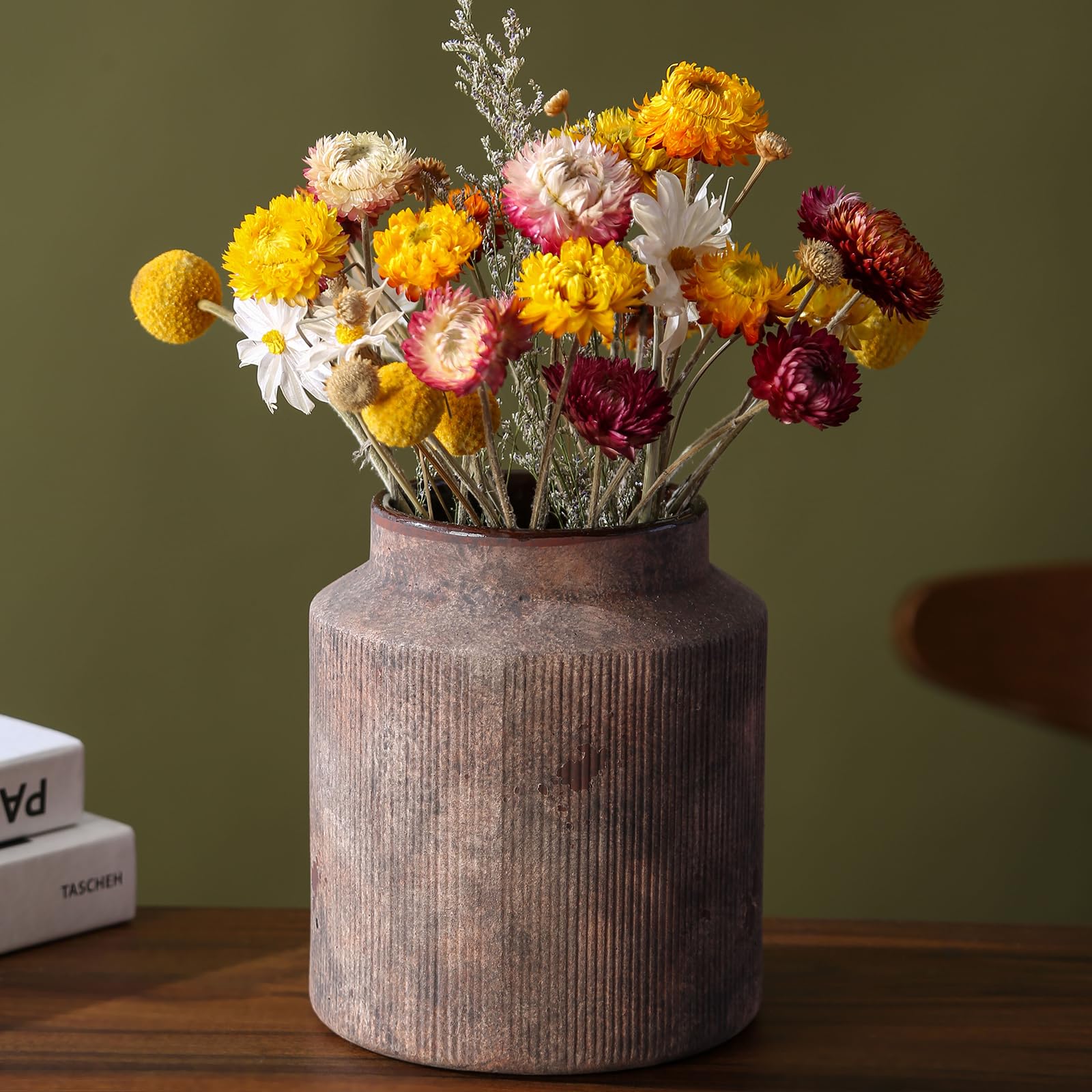 Photo 1 of Farmhouse Vase for Home Decor, Vintage Rustic Terracotta Flower Vase Suitable for Home Decor, Living Room, Shelf, Dining Table. 7IN ?Red Rust Color?