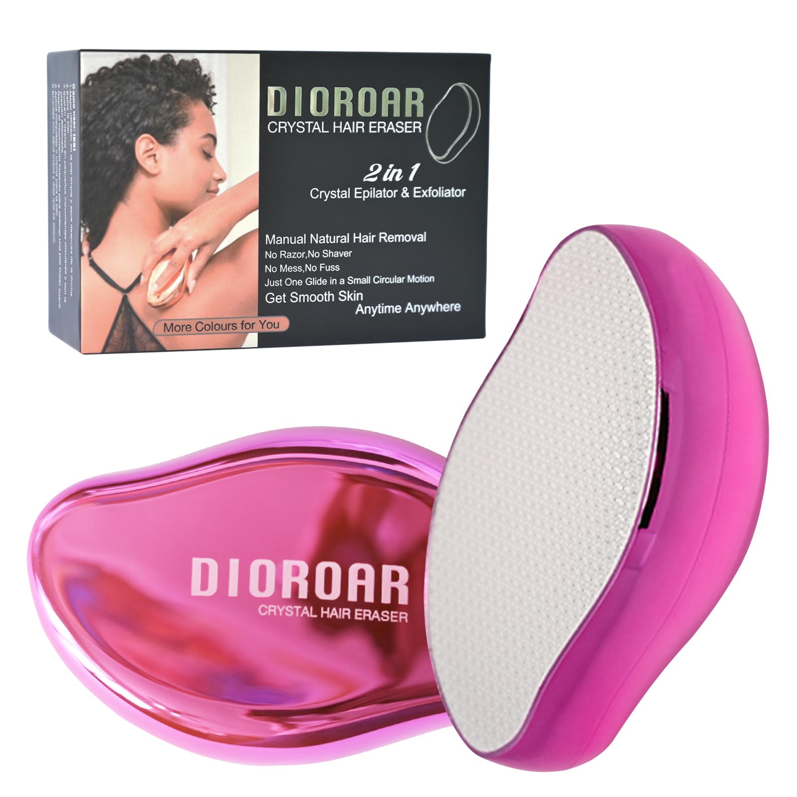 DIOROAR Crystal Hair Removal Device,Upgrade Crystal Hair Remover Stone,Physical Nano Glass Hair Eraser,Painless Epilator and Exfoliator Without Shaver for Soft Silky Skin(Hot Pink)