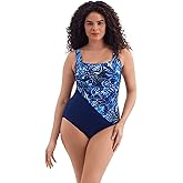 Longitude by Mimi Flamingo Women's Swimwear Paisley Garden Side Shirred Tank One Piece Swimsuit, Denim Blue, 12
