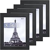 VCK 8.5x11 Picture Frame Set of 4 - Black, Gallery-Quality Wood Poster Frames, 1.1-Inch Wide Border, Polished Plexiglass, Vertical or Horizontal Wall & Tabletop Display for Photo/Art/Prints, Black