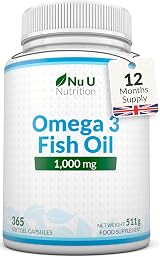 Nu U Nutrition Omega 3 Fish Oil 1000mg 365 Softgels High Strength view 1