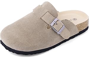 Flyswiso Toddler Clogs Kids Clogs Boys Girls Suede Leather Clogs Mules Toddler Slides Slip-on House Slippers for Indoor Outdoor
