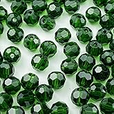 YUEXIGO 400pcs 4mm Round Crystal Glass Beads for Jewelry Making, Faceted Crystal Glass Spacer Beads for Bracelet Earring Necklace DIY Craft(Dark Grass Green)