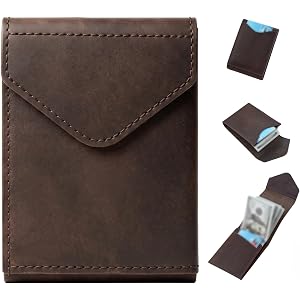 SAUCLW Real Leather Wallet for Men Slim Vertical Cash Wallet Minimalist Front Pocket Card Holder with Flap Closure for Travel