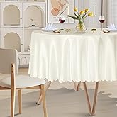 Cobedzy 1 Pack 90 Inch Round Satin Tablecloth Ivory Satin Table Cover, Overlay Silky Tablecloth Dining Table Cloths for Wedding, Party, Banquet, Events, Reception, Dinner