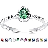 ZOEXUE Birthstone Rings for Women Teen S925 Sterling Silver Stacking Birthstones Ring Cubic Zirconia Teardrop Band Rings Birthday Jewelry Gifts for Mother Daughter Her
