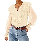 ZESICA Women's Long Sleeve Chiffon Dressy Casual Blouses Fall Button Down Ruffle Layered Boho Tops 2026 Trendy Clothes