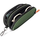 Tangoner Double Eyeglasses Case Soft with Zipper &amp; Clip for Men Women | Dual Sunglasses Storage Portable Eyeglass Pouch Travel with Metal Hook Velvet Lining
