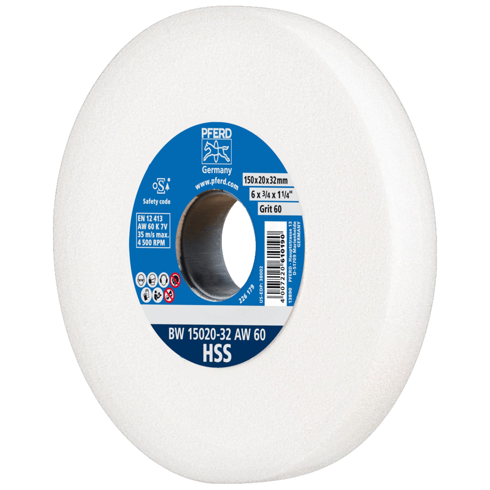 PFERD 39008424 HSS Sanding Disc 150 x 20 x 32 mm A60 Medium Hard Sanding Disc for Sharpening HSS Drills, with Reducing Sleeves (25/20/16 mm)