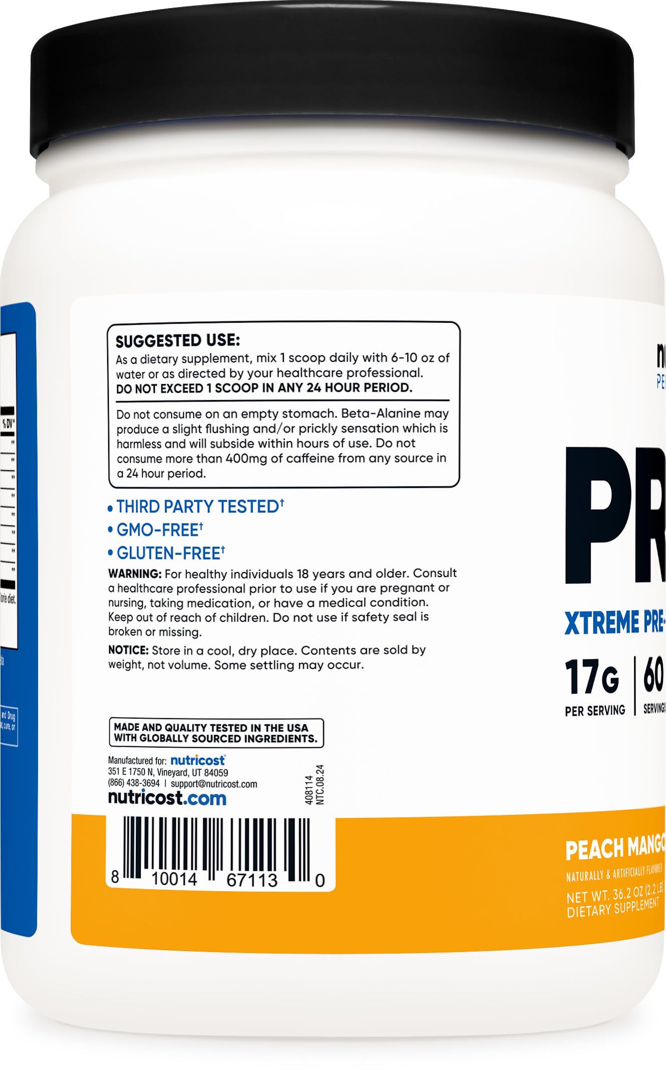 Nutricost Pre-X Xtreme PreWorkout Powder Complex, Peach Mango, 60 Servings, Vegetarian, Non-GMO and Gluten Free