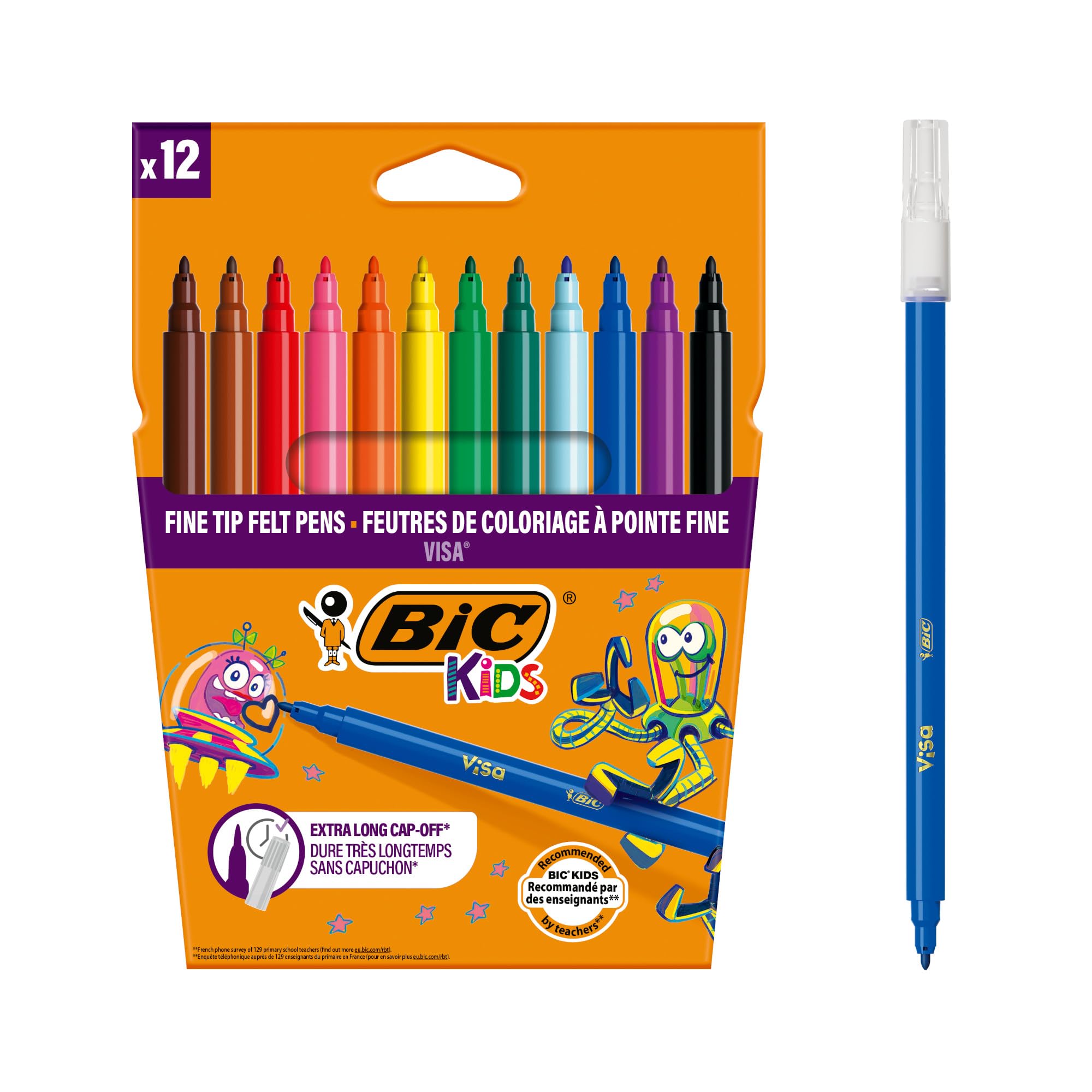 BIC Kids Visa Felt Pens - Assorted Colours, Wallet Of 12
