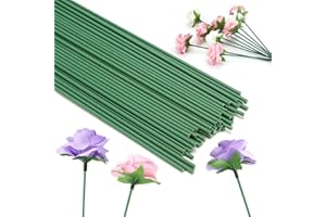 Kesote Floral Wire Stems, 50 Pieces, Thick Flower Rose Bud Stems, 8 Inches