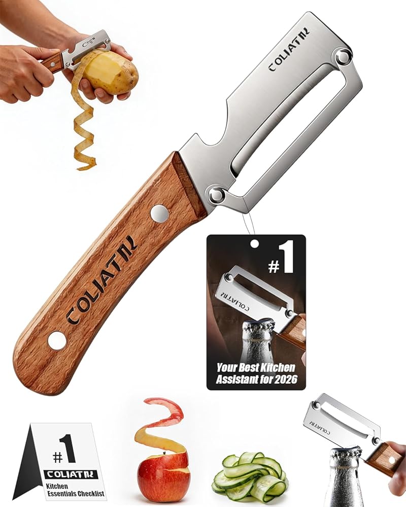 Zero Snag Wooden Kitchen Tools 2-in-1 Multifunctional Vegetable Peeler for Opene Multi-Functional Premium Stainless Steel wit