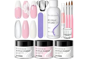 Peacecolor Acrylic Nail Kit ,Clear White Pink 15g Acrylic Powder and 60ml Liquid Set Brush Forms Cuticle Oil Pen Tools Manicure Nails Kit Acrylics Set for Beginners Gifts DIY Salon Home