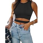ANRABESS Women Tank Tops High Neck Sleeveless Sexy Cutout Racer Back Going Out Crop Tops Shirts Summer Y2K Outfits